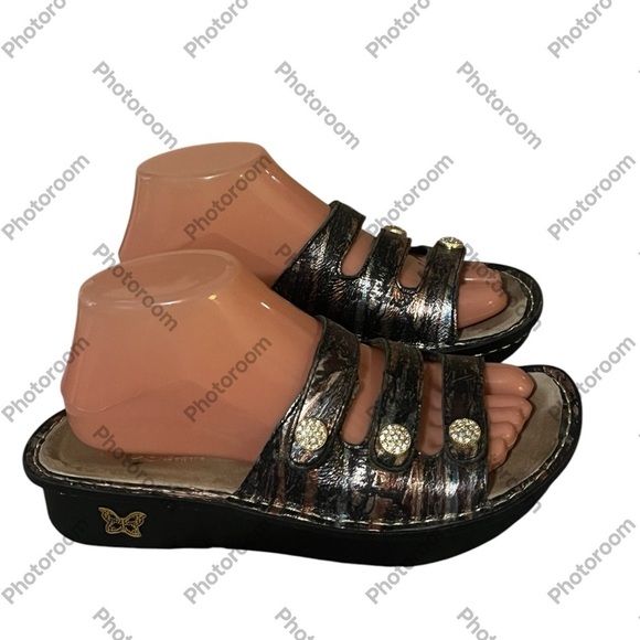 Alegria Fiona Metallic & Rhinestone Sandals Sz 7 -7.5(38) - Picture 1 of 13